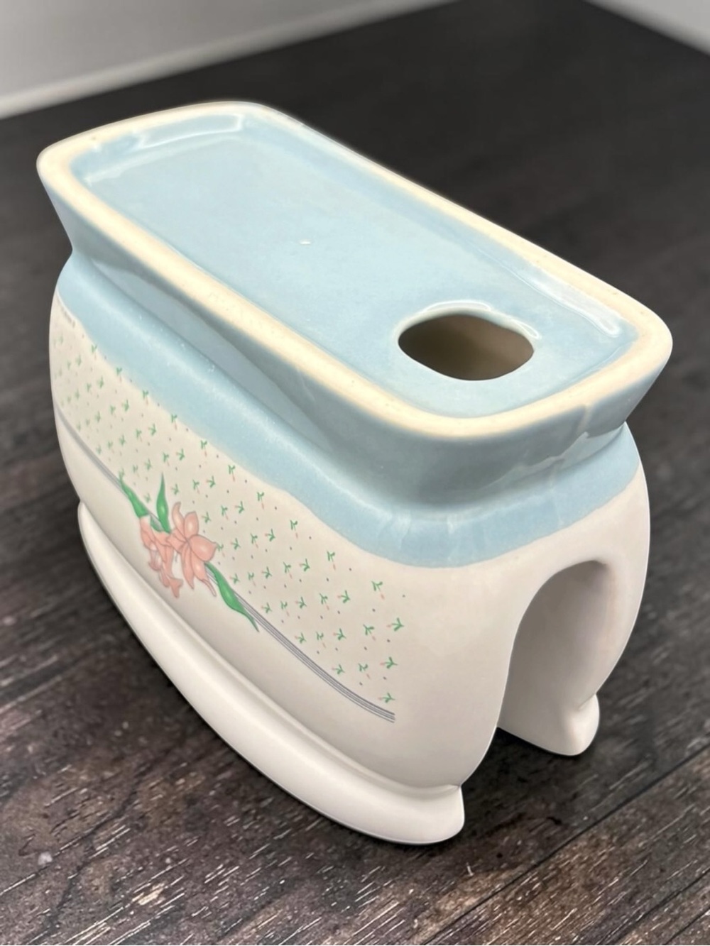 Vintage 1989 House Of Lloyd Floral Ceramic Napkin Holder Pink Iris Design EUC - Picture 9 of 14